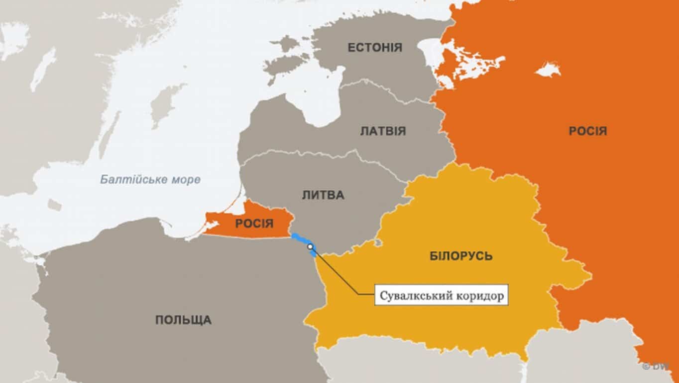 Карта Сувальського коридору з новим литовським полігоном Капчямістіс поблизу