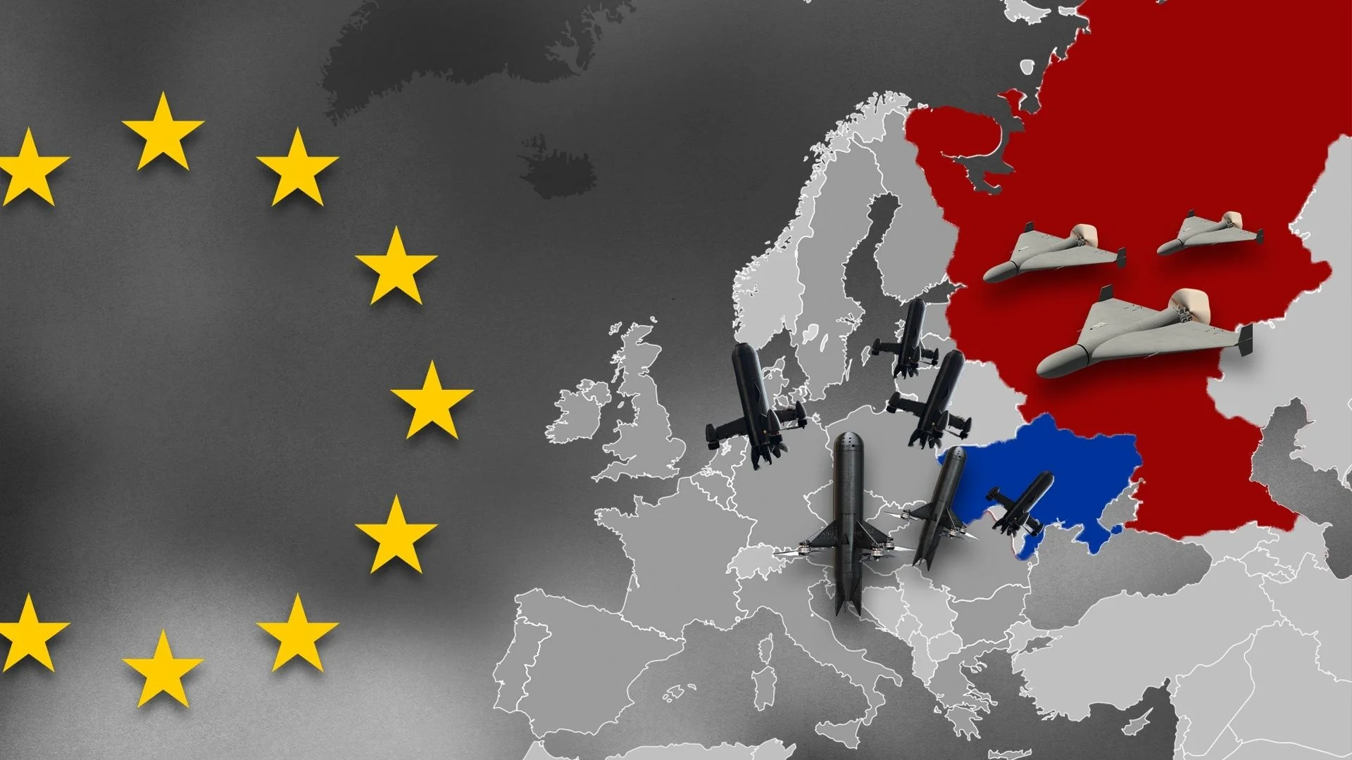 Дрони над картою Європи символізують загрозу НАТО зі сходу
