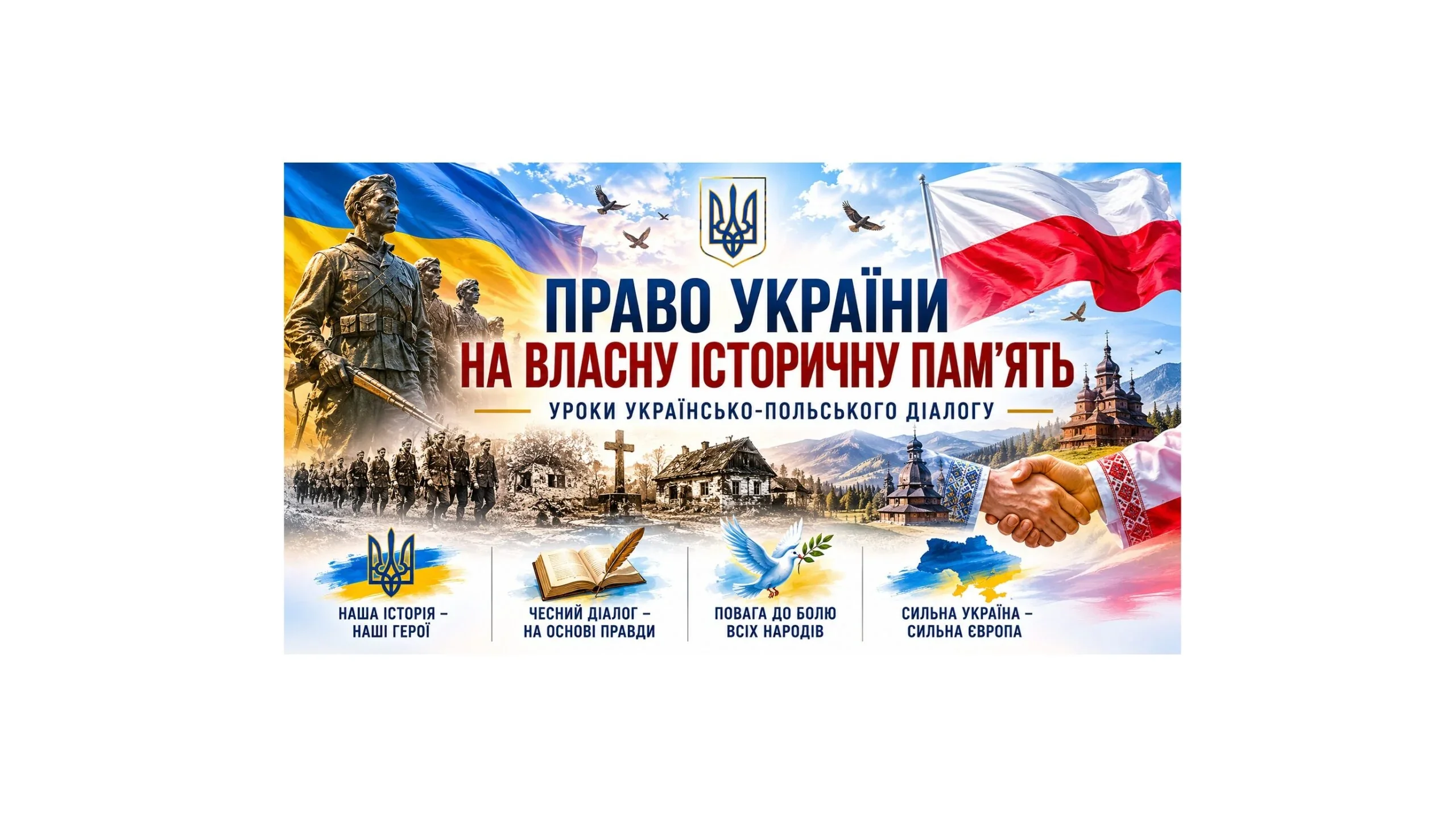 Прапори України та Польщі із закликом до діалогу про історичну память