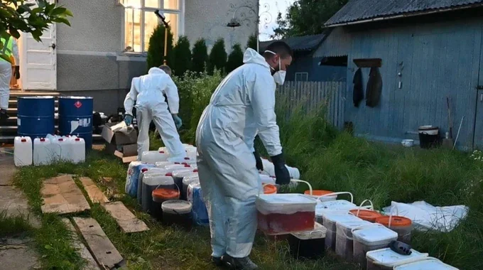 Правоохоронці в захисних костюмах вилучають речовини з нарколабораторії під час операції Рубікон