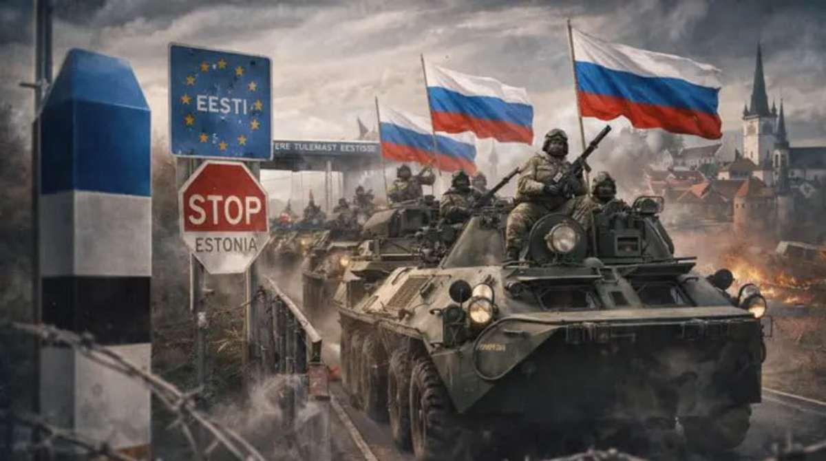 Російська бронетехніка з прапорами РФ наближається до кордону Естонії