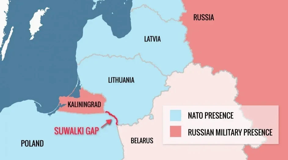 Карта розриву Сувалкі між Калінінградом і силами НАТО біля кордонів Росії