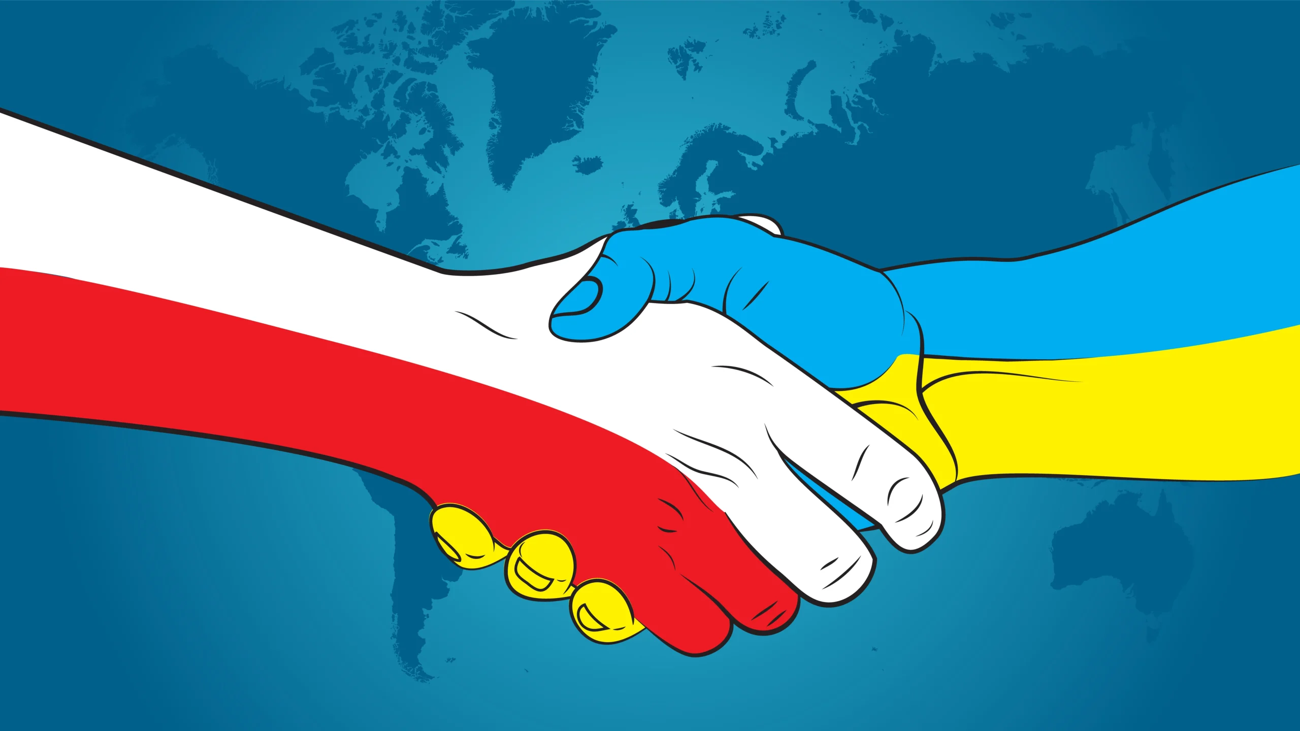 Рукостискання прапорів Польщі та України для деескалації напруги