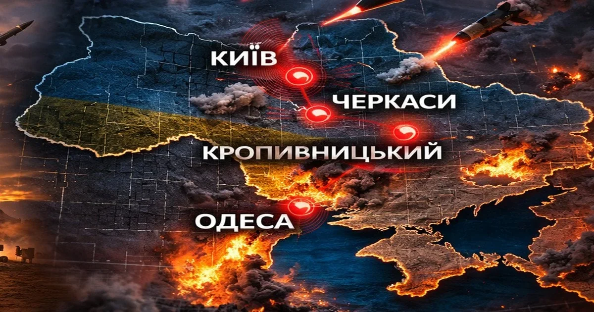 Карта України з ракетними ударами по Києву, Черкасам, Кропивницькому та Одесі