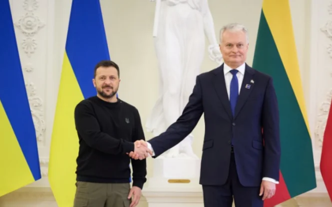 Зеленський і президент Литви Наусєда під час зустрічі щодо підтримки України